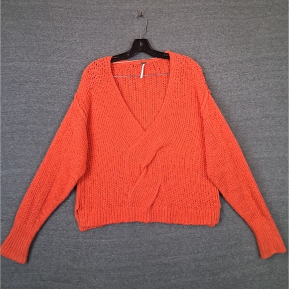 Free People Sweaters - Free People Womens Sweater S Orange Knit Twist Front Crop Oversize 100% Cotton